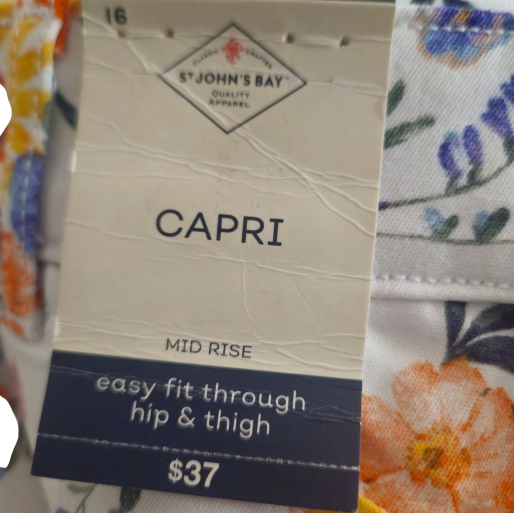 St. John's Bay Floral Midrise  Capri Pants - Orange, Yellow, Blue - Picture 6 of 11
